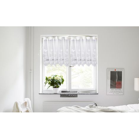 Rideaux de la Cuisine Moderne,Rideau Court Blancs avec Motifs Délicats de Papillons et de Jacquard Floral,Rideaux Transparants,Rideau Décorant Le Salon Chambre 75 x 60 cm (L x H) 2pcs
