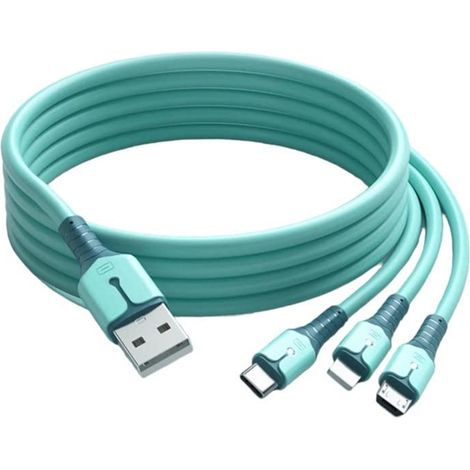 Câble de charge multifonctionnel (2 pièces, 1,5 mètre), câble de charge USB universel 3 en 1 pour plusieurs appareils, chargeur de téléphone flexible en TPE avec connecteurs IP, Type-C et Micro-USB po