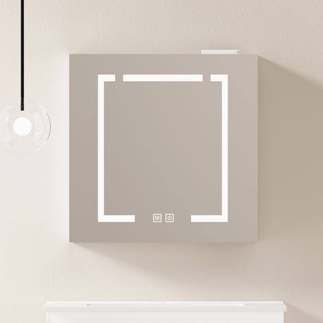 Armoire de Toilette LED 60 cm avec Espace de Rangement - Meuble Miroir Mobile Lumineux pour Salle de Bain, Chambre et Salon