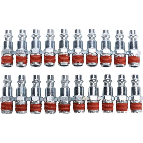 Lotto di 20 tappi per aria compressa industriali con filettatura maschio NPT da 1/4 di pollice, raccordi a innesto rapido per compressori e utensili pneumatici. (1/5)