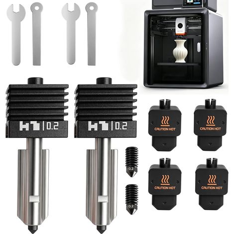 Lot de 2 P2S/X2D 0,2 mm Hotend Haute Vitesse Lntégré à Changement Rapide avec Buse en Acier Trempé de 0,2 mm et 4 Chaussettes en Silicone Compatible with P2S e X2D Imprimante 3D (1/5)