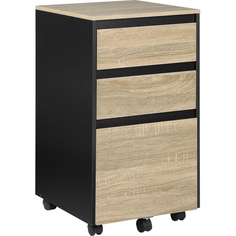 WOLTU Cassettiera Portadocumenti da Ufficio in Legno 3 Cassetti + Ruote, Rovere Chiaro e Nero (1/5)