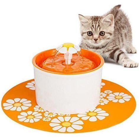 Fontana per l'acqua a forma di fiore per cani e gatti con filtro, ciotola da 1,6 litri, dispenser d'acqua igienico e silenzioso per gatti, cani e uccelli - Arancione (1/4)