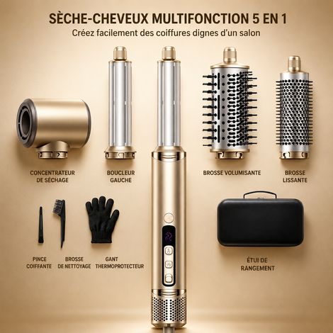Brosse soufflante et sèche-cheveux multifonction 5-en-1 1400W champagne doré US 100-125v réf 6902 33 × 14 × 20 cm 2 kg – Livraison gratuite