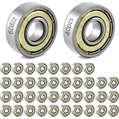 60 roulements à billes 608zz pour skateboards, trottinettes et patins en ligne, 8 mm x 22 mm x 7 mm (1/5)