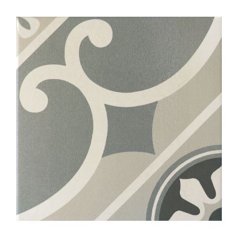 Carrelage sol / mur effet ciment motif floral gris 20x20 cm - CAPRICE CHATELET (vendu par boite de 1m2) (1/5)