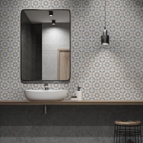 Sticker Mural Carrelage adhésif Cuisine Salle de Bain - 24 Stickers CARRELAGES AZULEJOS CÉLESTINA - 24stickers10x10cm (1/5)