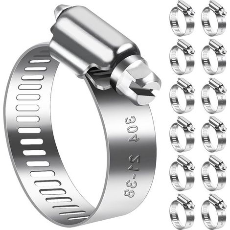 Fascette stringitubo in acciaio inox – 21-38 mm – confezione da 12 con viti di serraggio regolabili – adatte per tubi da giardino, tubi per piscina e tubi del gas (1/5)
