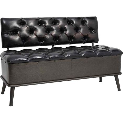 vidaXL Banco de almacenaje con respaldo cuero sintético negro 110 cm (1/5)