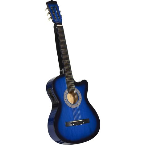 Kit de guitarra eléctrica con funda, correa, cuerdas, púas, cable, 96,5 x 35,8 x 8,5 cm, azul y negro. (1/5)