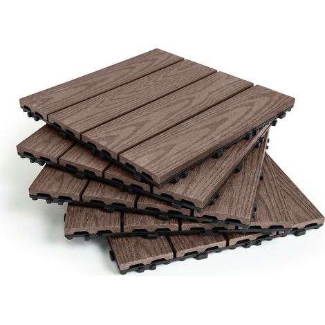 Set Mit 30 Klickfliesen Für Terrasse Aus WPC Rila Braun 30x30 cm