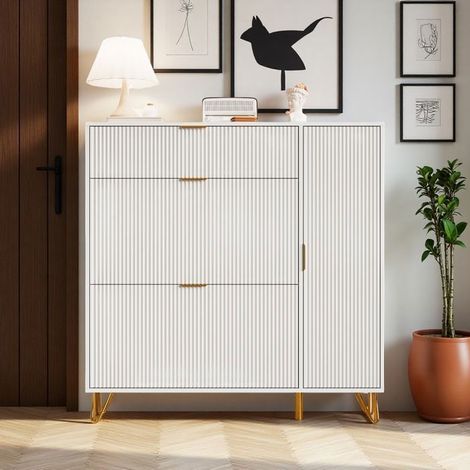 Mobile per Scarpe - Bianco - 4 Ripiani Regolabili - Sistema Antiribaltamento - 110x24x114cm