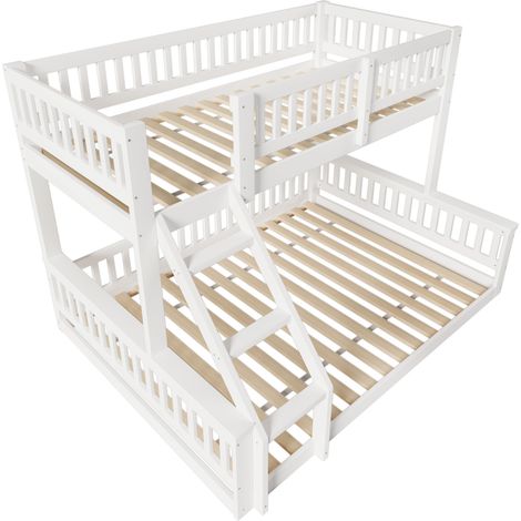 Litera 90x200 cm + 140x200 cm con escalera y barandillas, blanco (1/5)