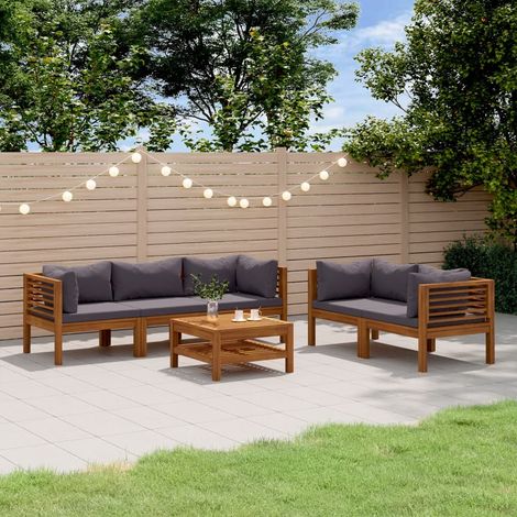 Salon de jardin 6 pcs Ensemble Table et Chaise de Jardin - avec coussin Bois d'acacia solide BV662286 - BonneVie (1/5)