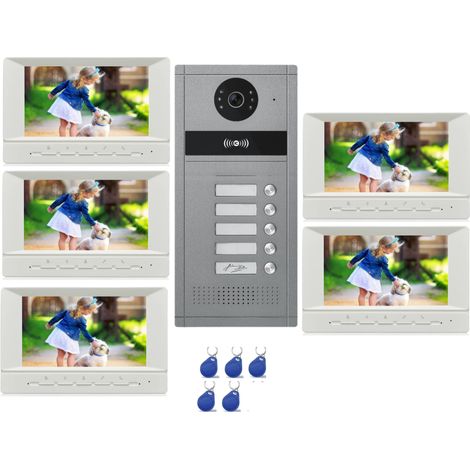 Visiophone Couleur Pour 5 Logements, 5 Appartements Avec Lecteur Rfid Intégré (1/2)