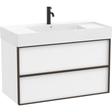 Pack meuble unik "INSPIRA" 1000 - 2 tiroirs + lavabo plan en fineceramic - Blanc Mat - Roca (1/2)