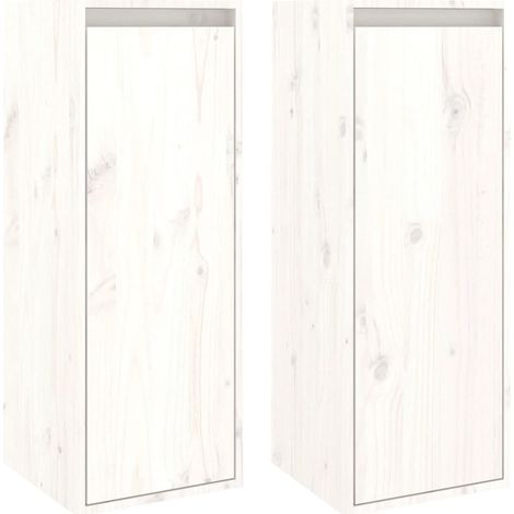 Lot de 2 Armoires murales Salon,Meuble bas de Rangement,Meuble TV Blanc 30x30x80 cm Bois de pin massif -54081 (1/5)