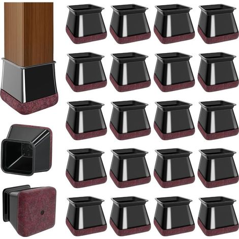 Couvre-pieds de chaise en caoutchouc noir avec embouts en feutre et silicone (paquet de 20, diamètre carré : 2,0 cm à 2,6 cm) (1/5)