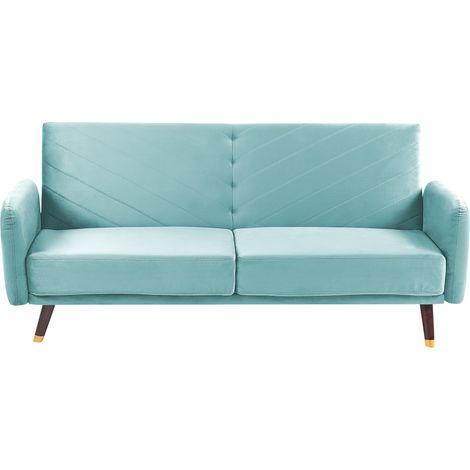 Sofá cama 3 plazas de terciopelo azul claro madera oscura reclinable Senja