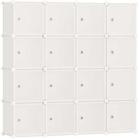 Meuble de Rangement Modulable, 16 Cubes, Étagère en Plastique, avec Portes, pour Vêtements, Chaussures, Livres, Assemblage Facile, Blanc Crème LPC443W01 (1/5)
