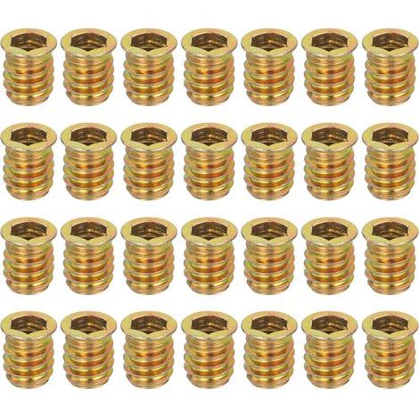 Lot de 28 écrous filetés M10 x 20 mm pour bois – Vis en acier au carbone pour meubles – Écrous de fixation (1/5)