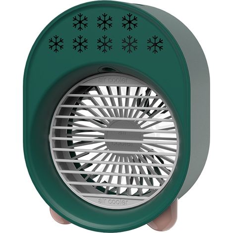 Ventilateur de bureau portable, climatiseur, humidificateur à trois vitesses, lumière LED verte (1/5)