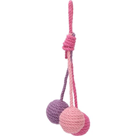 Balle suspendue en sisal à mâcher pour chat, jouet interactif coloré rose violet pour intérieur (1/5)