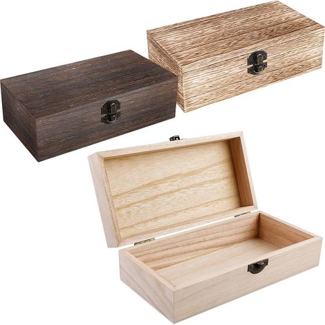 Lot de 3 Boîtes en Bois avec Couvercle - 20 x 10 x 6 cm - Boîte de Rangement en Bois Naturel - Cadeau pour la Maison, le Bureau, la Décoration de la Maison (1/5)