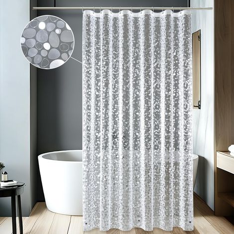 Rideau de Douche Anti-Moisissure 240x200 avec 3 Aimants en Bas, Transparent avec Motif Galets 3D, Rideau De Douche en Plastique Eva ImperméAble pour Baignoire avec 16 Anneaux (1/5)