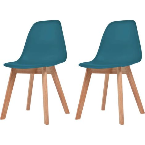 Chaise plastique bleu canard et pieds hévéa massif Jhay - Lot de 2 (1/4)
