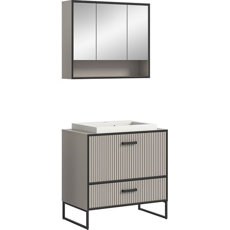 Bagno Badmöbelset 2 Teile inkl. Waschbecken hellgrau, cremefarben.