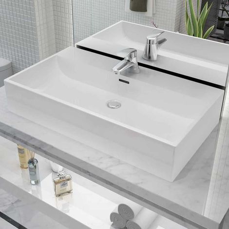 142348 vidaXL Basin with Faucet Hole Ceramic White 76x42,5x14,5 cm (1/5)