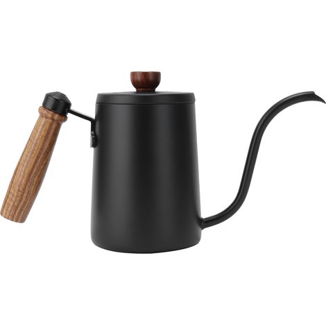 600-ml-Kaffeekanne aus Holz und Edelstahl 304, manuelle Kaffeefilterkanne mit Holzgriff, schwarz, für Filterkaffee (1/5)