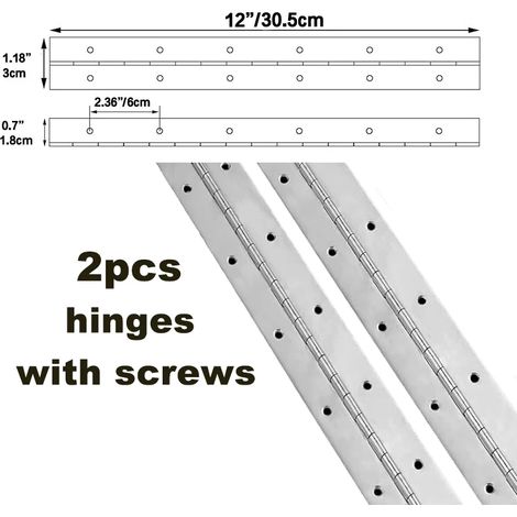 (2 pièces 12 po x 30 mm x 1,2 mm) 2 charnières piano en acier inoxydable antirouille, de 6 po à 48 po, pour portes d'armoires, meubles marins, boîtes en bois, charnières sur mesure (1/5)