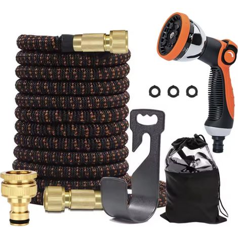 ZHIJIA PREMIUM Tuyau d'arrosage spiralé 15m avec pistolet 7 jets et raccords pour jardin (1/5)