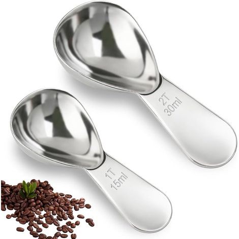 cucchiaini da caffè con manico corto, 1 misurino in acciaio inox (15 ml) e 1 (30 ml), per misurare chicchi di caffè, caffè macinato ed espresso. (1/5)