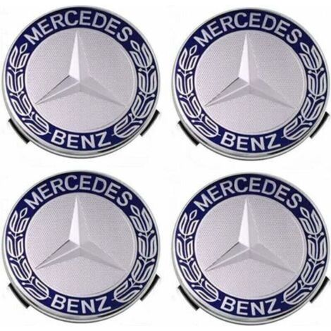 Lot de 4 cache-moyeux compatibles avec Mercedes Benz 75 mm - Bleu,