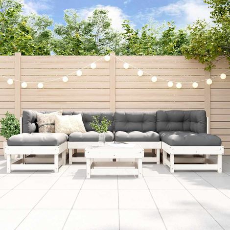 vidaXL Salon de jardin 7 pcs Blanc Bois de pin massif (1/5)