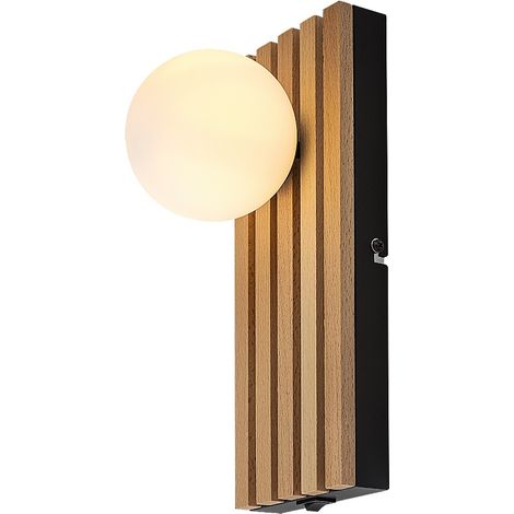 Applique murale scandinave Noxelle noire et bois avec globe blanc G9 5W Rabalux (1/5)