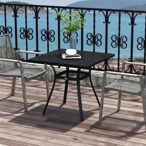 Mesa de exterior para 4 personas, estructura de acero, 80 cm de largo x 80 cm de ancho x 72 cm de alto, color negro.