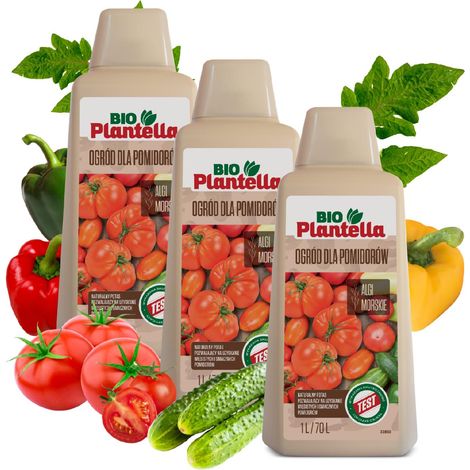 BIO PLANTELLA Ökologischer Dünger für Tomaten, Paprika, Gurken, Gemüse 3x1L