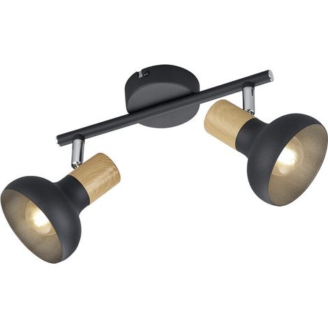 Plafonnier spot orientable noir et bois 2xE14 PYRION RL