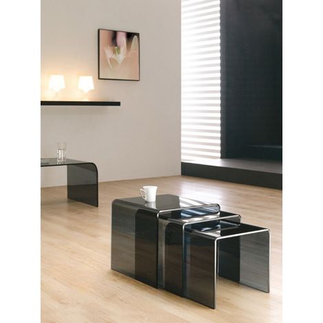 Milan Black Glass Nest of 3 Side Tables for Living Room (1/2)