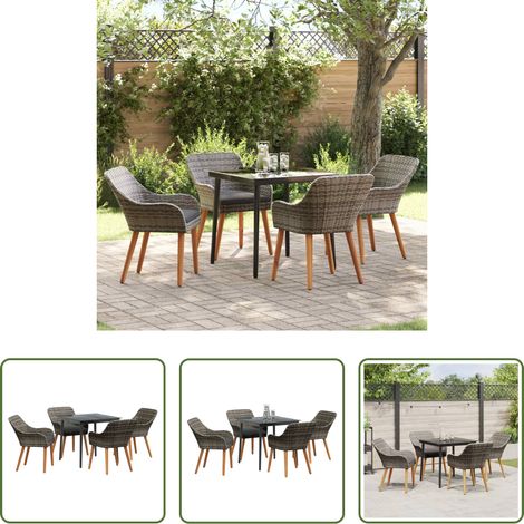 Gartentisch - Garten Essgruppe mit Kissen 5 pcs Grau Poly-Rattan (1/5)