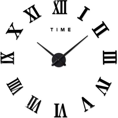 (Battery Not Included)Modern DIY Wall Clock, 3D Decal, Roman Numerals, Wall Clock, Removable Decoration for Living Room, Black (1/5)
