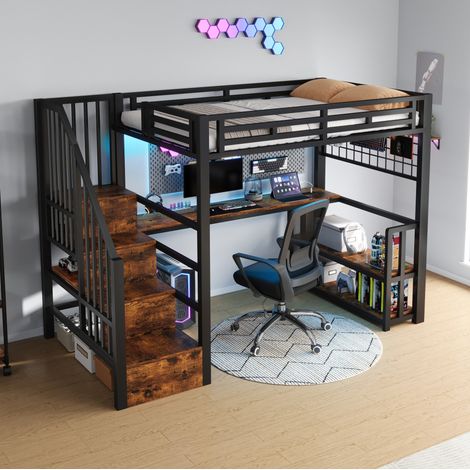 lit chambre adulte gain de place 90x200 metal noir OKMYHOME (1/5)