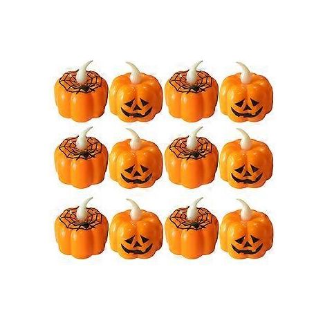 Lot de 12 bougies lumineuses citrouilles électroniques sans flamme pour décoration de bureau d'Halloween (1/3)