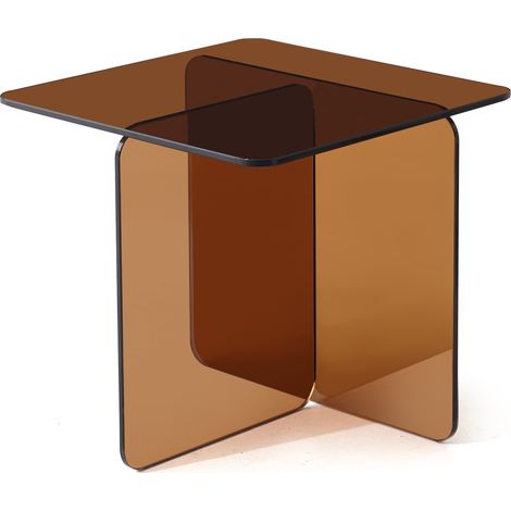 Tavolino laterale in vetro temperato marrone 45 x 45 x 41 cm (1/5)