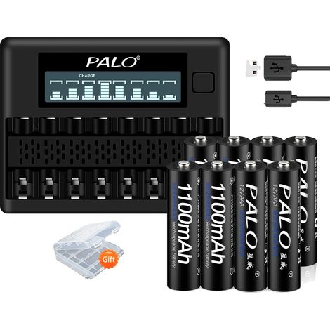 Batería recargable AAA, capacidad de 1100 mAh, cargador inteligente incluido, 8 baterías, 1 cargador (1/2)