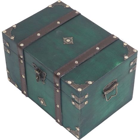 Antike, elegante Aufbewahrungsbox aus Holz mit Schloss, ideal als Schmuckaufbewahrung oder Fotorequisite. Smaragdgrüne XL-Box mit dreistelligem Zahlenschloss. (1/5)